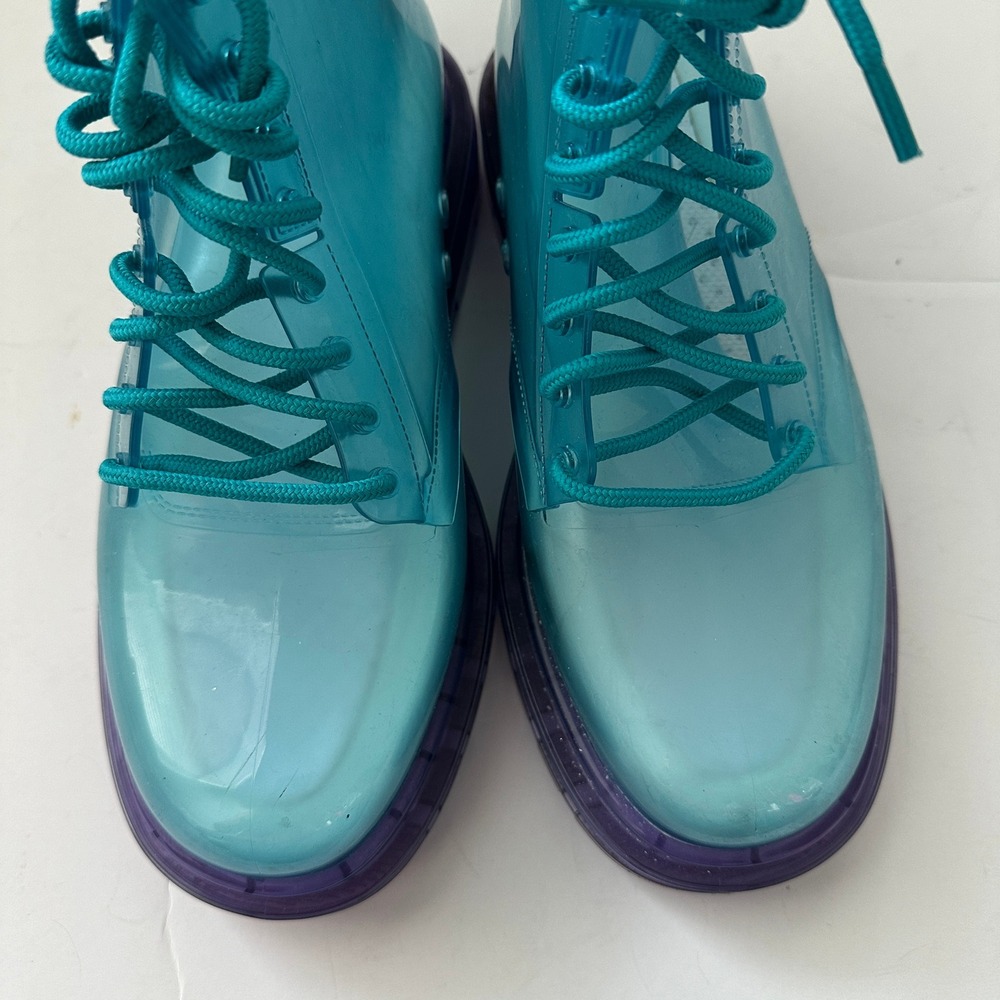 Melissa Coturno Teal Blue Purple Translucent Jelly Combat Boots Women's Size 7 - Picture 3 of 8